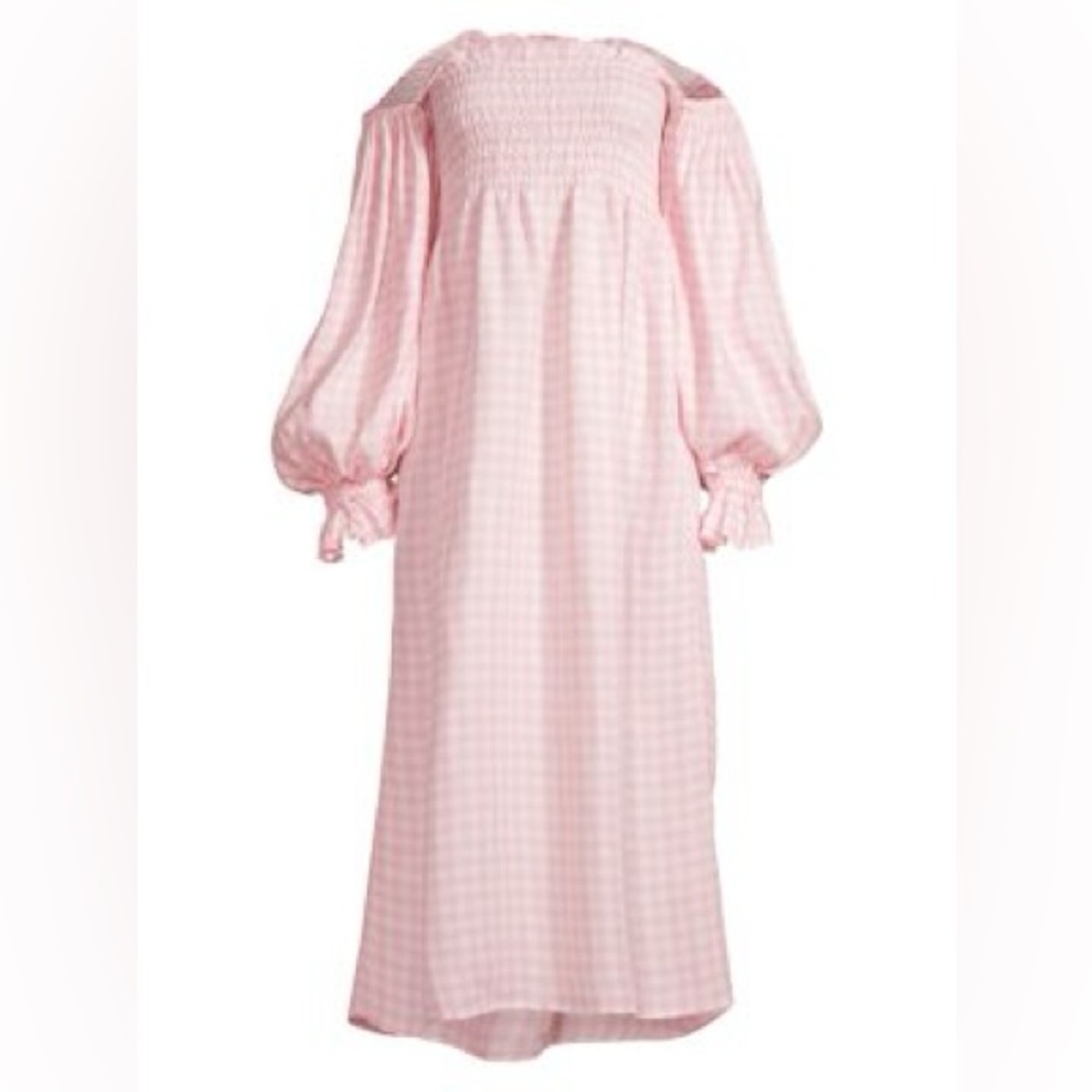 Sleeper Atlanta Off-the-shoulder Pink Gingham Maxi Dress
